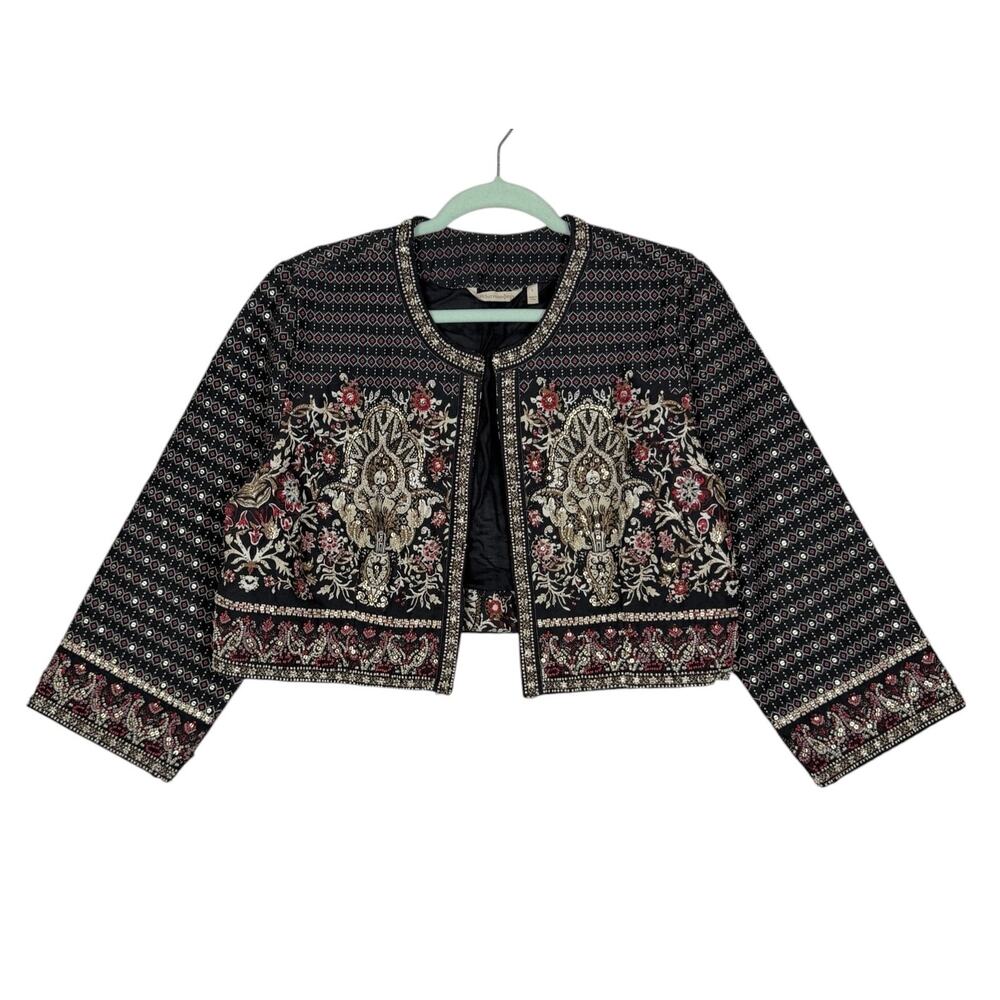 Soft Surroundings Mandala Beaded Bolero Cropped Jacket Multicolored Large Boho - Picture 8 of 16